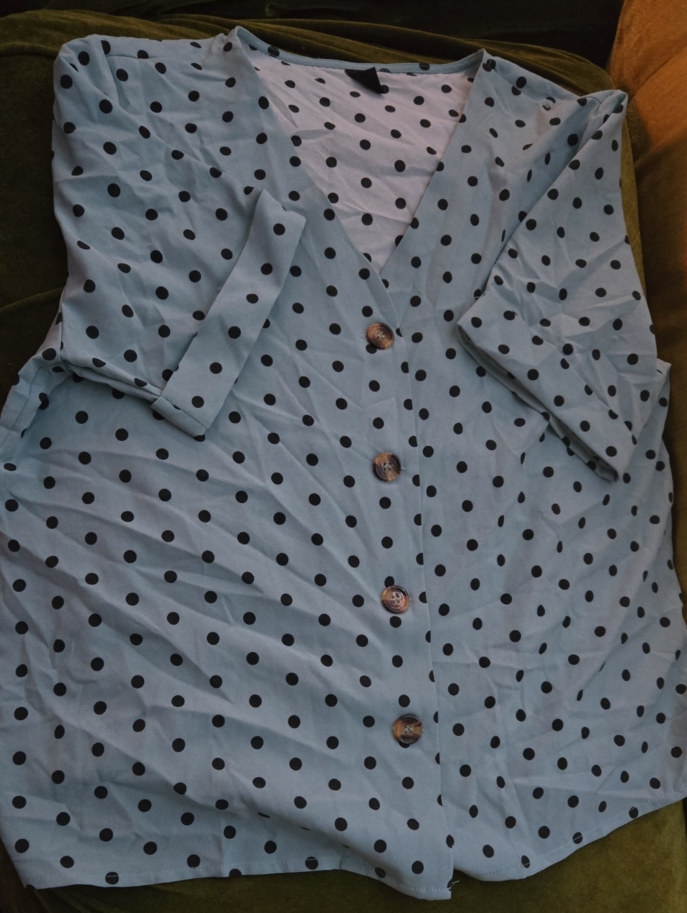 SHEIN Blue Polka Dot Button-Front Blouse